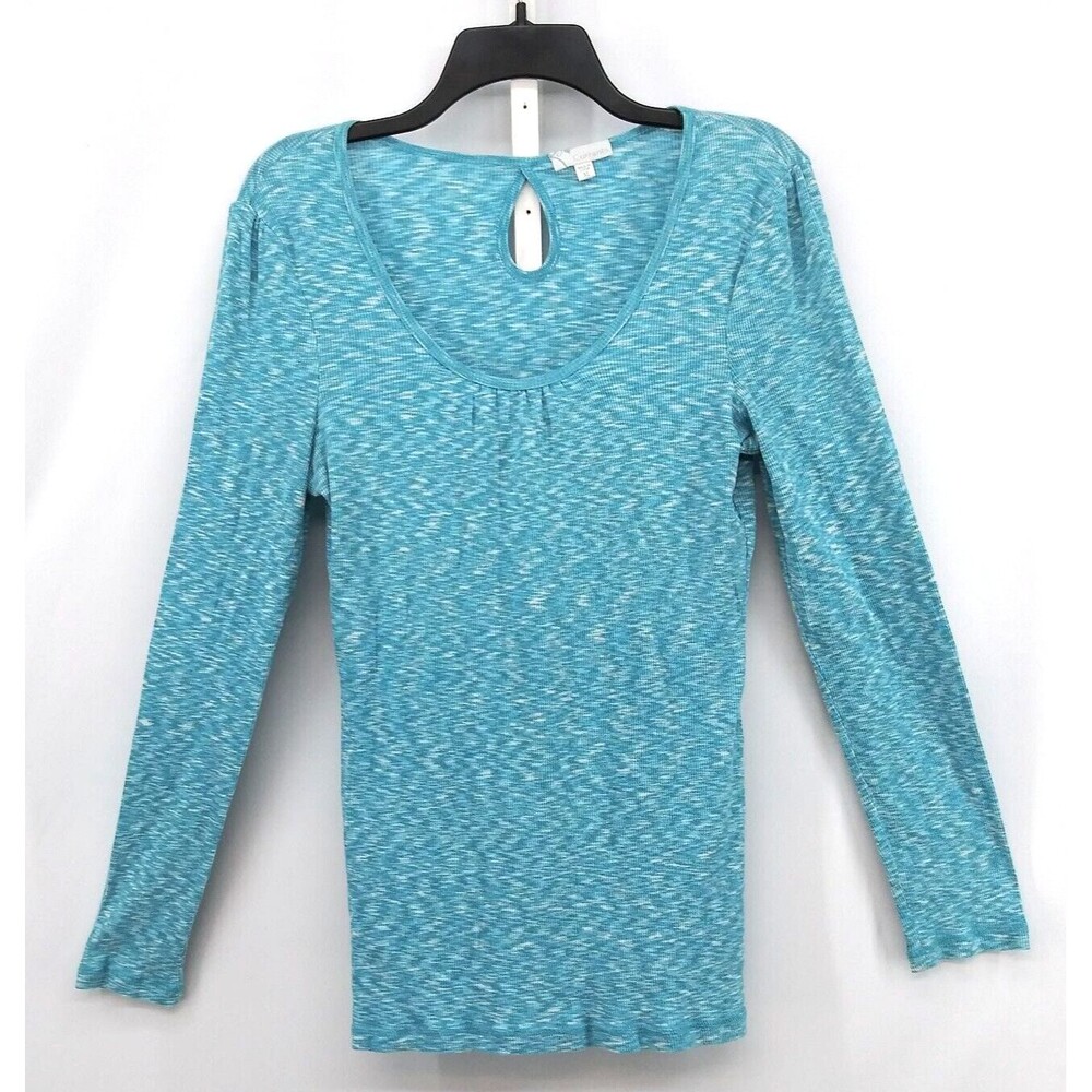 Currants Shirt Womens Size XL Blue Long Sleeve Scoop Neck Ribbed Pullover Top